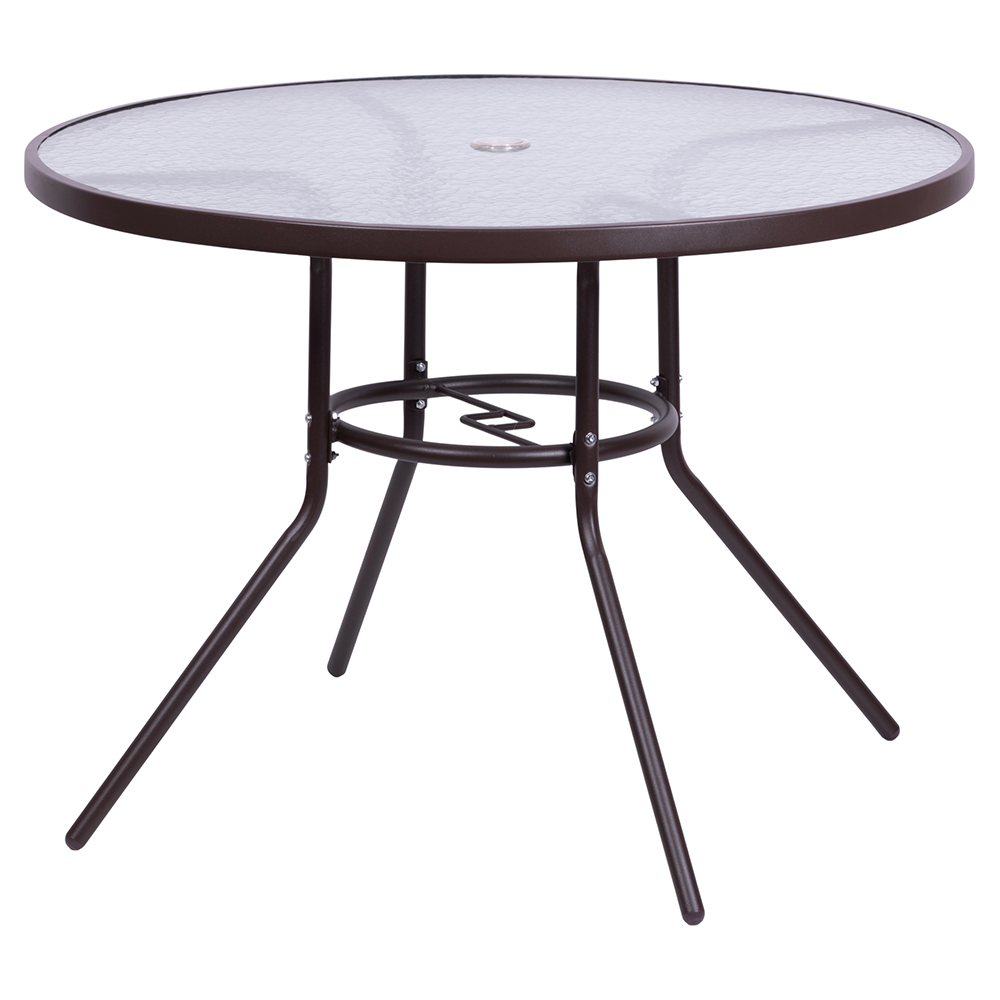 Tavolo tondo 100 cm in acciaio al carbonio e vetro, marrone, Esté