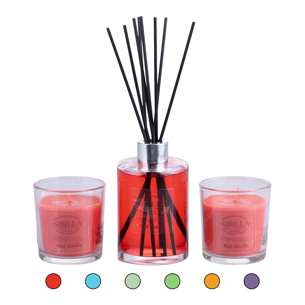 <p>Set diffusore per ambiente 250 ml e due candele 130g, Roma Home Fragrances</p>