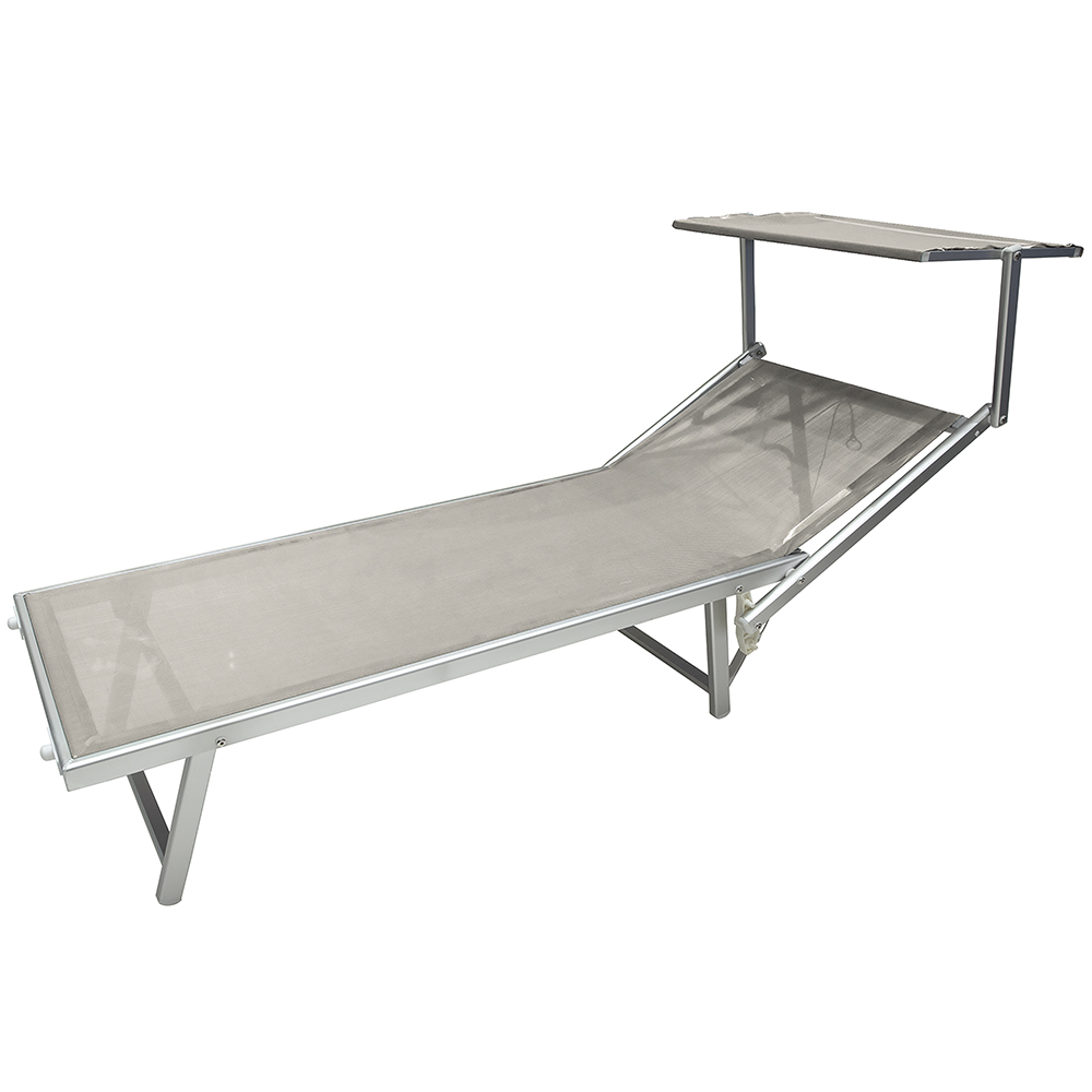 Lettino mare con parasole, richiudibile, écru mélange, Riccione Esté