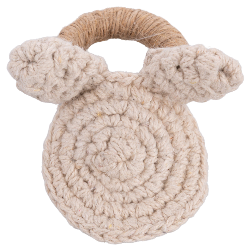 Anello portatovagliolo, design gatto, in legno e cotone avorio, Crochet