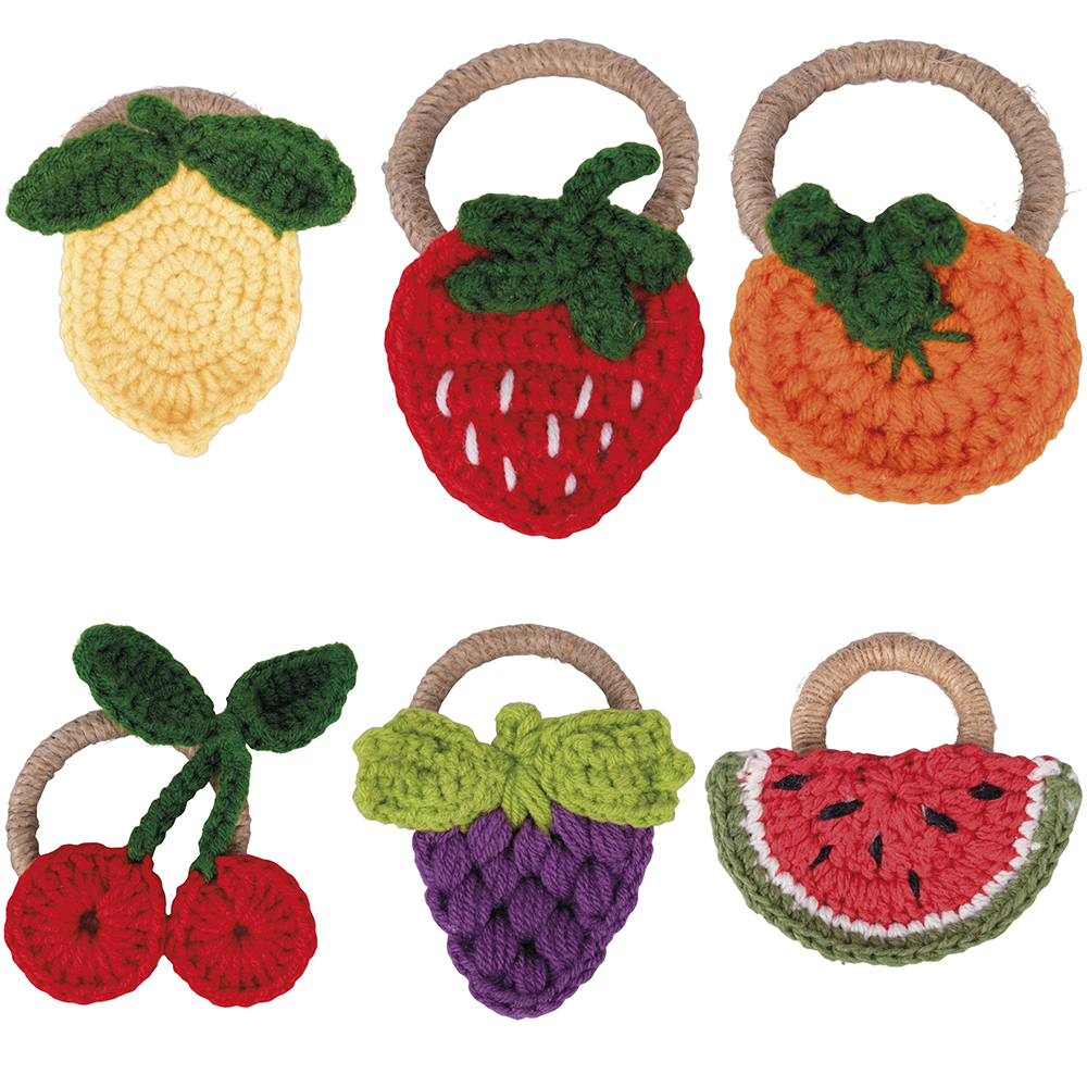 Anello portatovagliolo, design frutta, in legno e cotone, Fruit Life