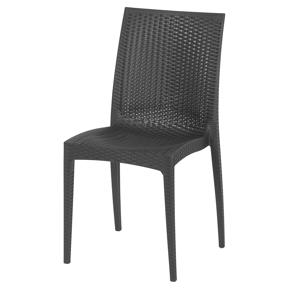Sedia in plastica PP effetto rattan, grigio scuro, New Magic Esté