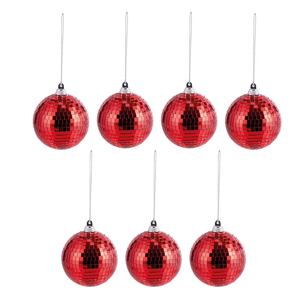 Set 7 palle natalizie disco ball, rosso, Santa's House