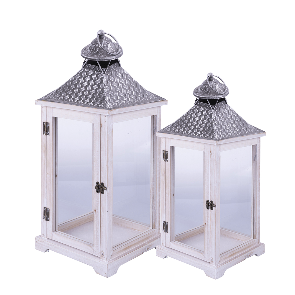 Set 2 lanterne decorative, bianco e grigio, Sibilla