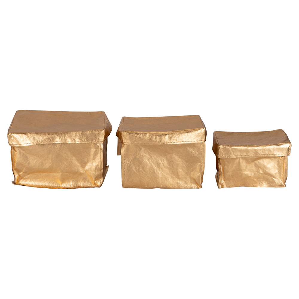 Set 3 cestini rettangolare dorati con coperchio, Golden Kitchen
