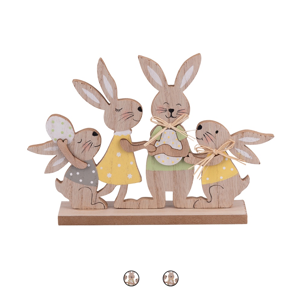 <p>Famiglia di coniglietti pasquali decorativi in legno, 22x4x15 cm, Easter Sibilla</p>