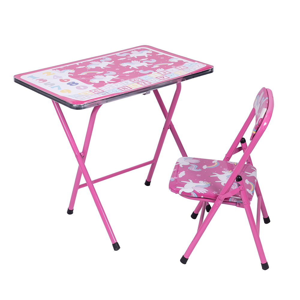 Tavolo e sedia per bambini, decoro unicorni, fucsia, Sibilla