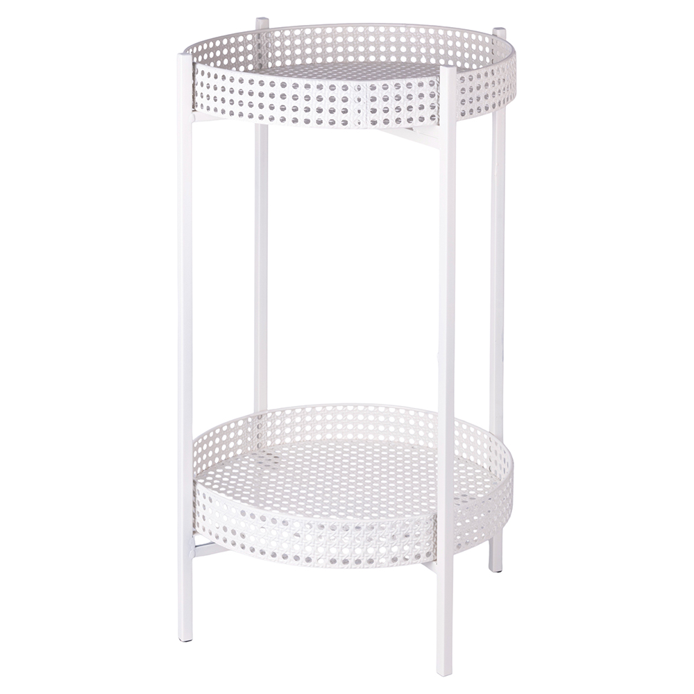 Tavolino in ferro, 2 ripiani effetto paglia di Vienna, avorio, Esté