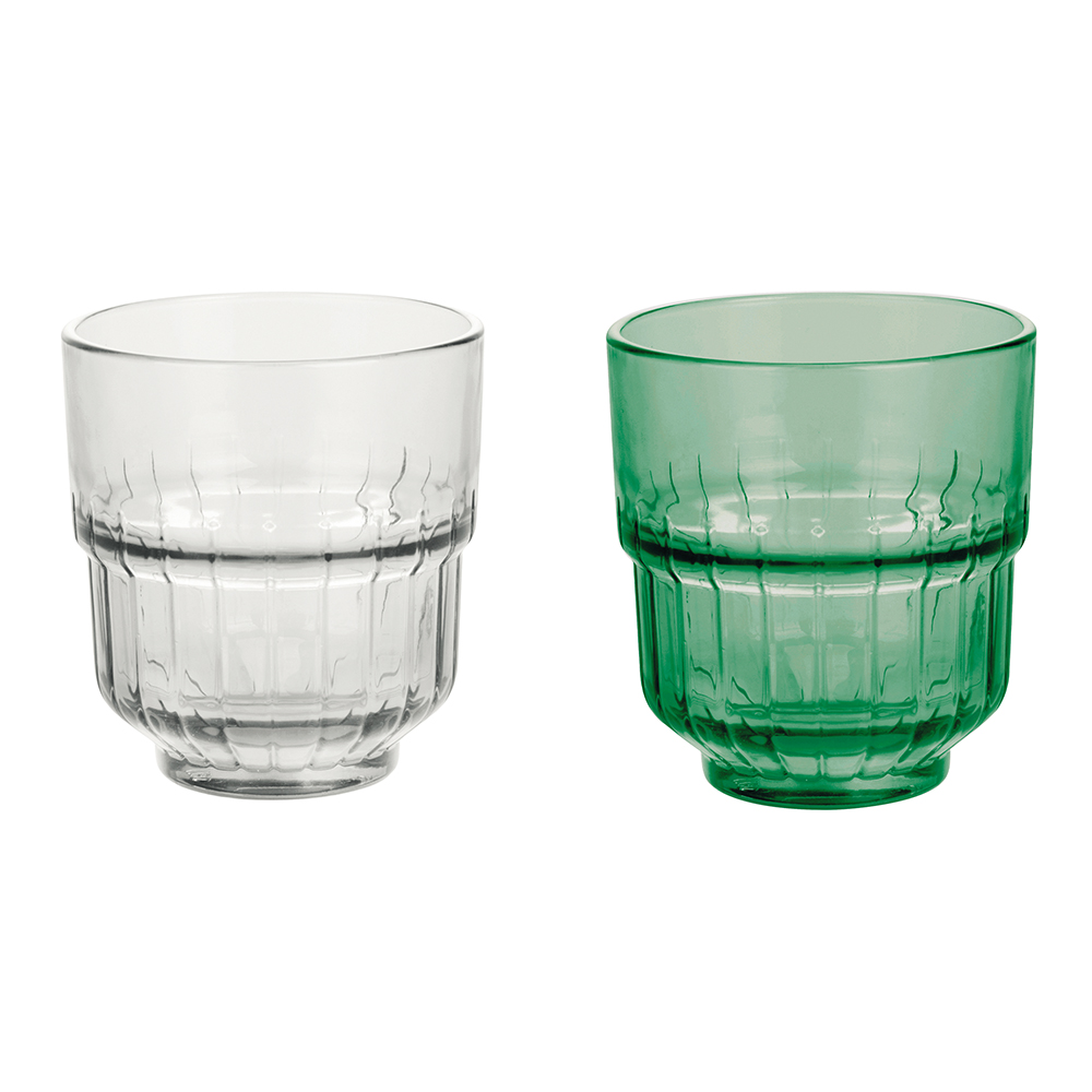 Set 2 bicchieri impilabili 340 ml, trasparente e verde, Vertical
