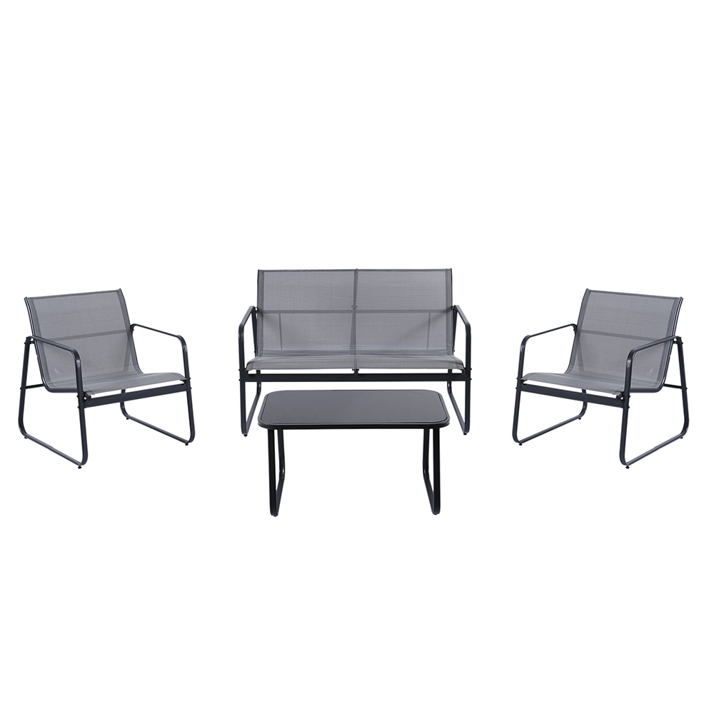 Set giardino 4 posti, tavolino con top in vetro, nero e silver, Saint Tropez Esté