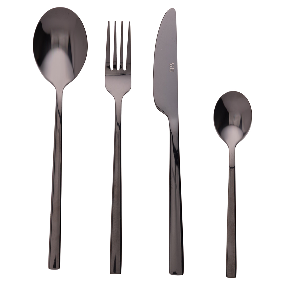 Set 24 posate in acciaio inox, nero lucido, Stylo