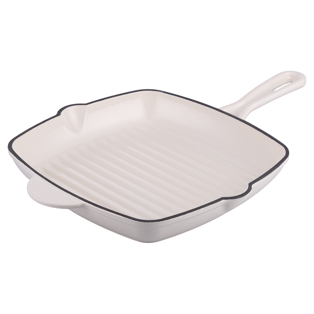 Bistecchiera 27x27 cm in ghisa smaltata, induzione, bianco, Radici Vaniglia