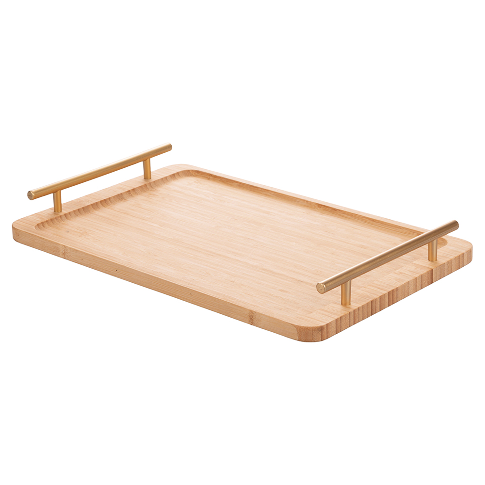 Vassoio 40x25 cm in bambù, manici dorati, Natural