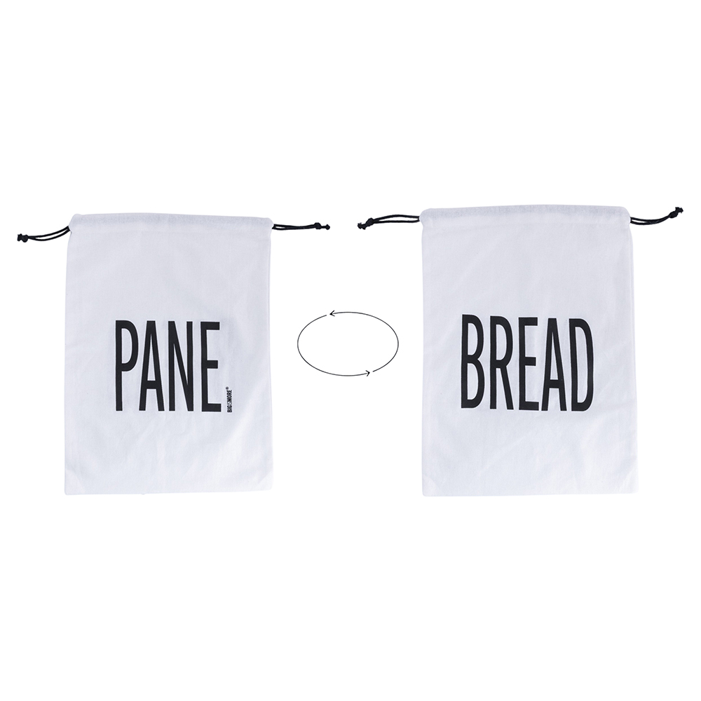 Sacchetto pane in cotone con laccetto, double face, bianco, Bigismore