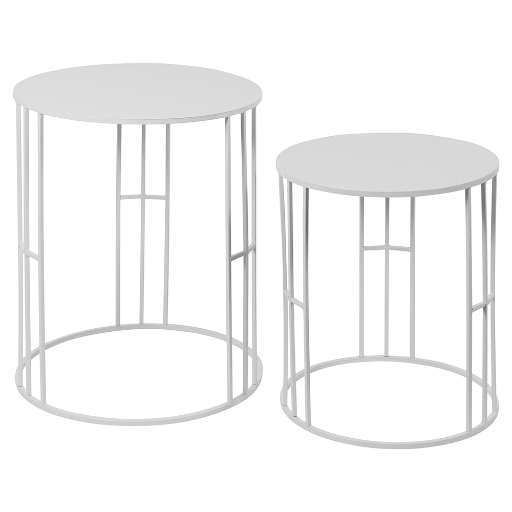 Set 2 tavolini soggiorno tondi impilabili, avorio, Esté