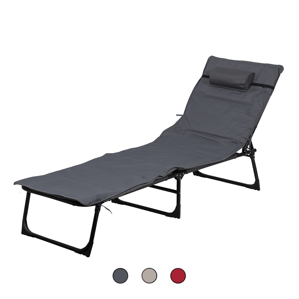 Lettino mare con cuscino imbottito rimovibile, struttura in acciaio, richiudibile, Portofino Plus