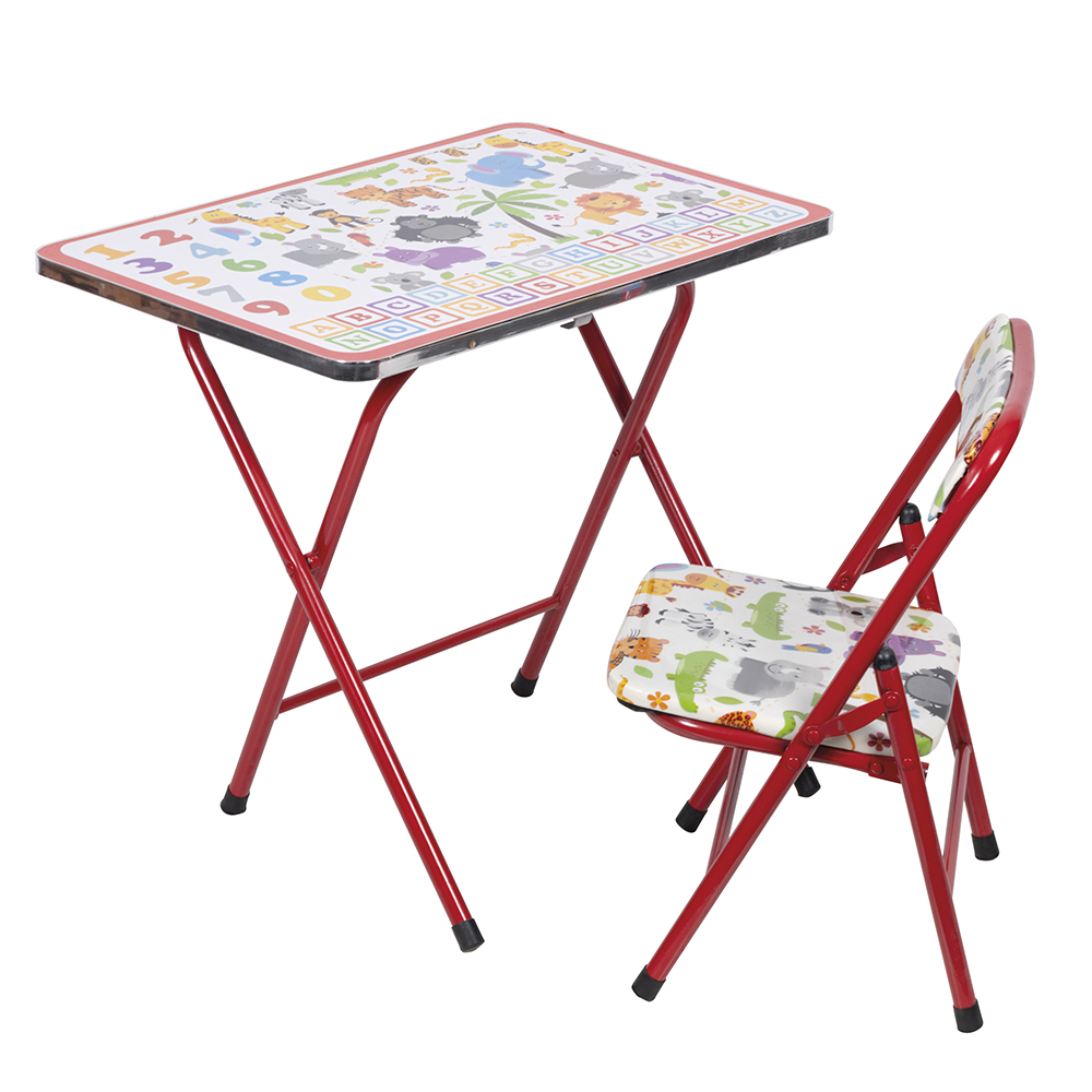 Tavolo e sedia per bambini, decoro jungle, rosso, Sibilla