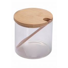 BUIDI Zuccheriera con Coperchio in bambù e Cucchiaio in Vetro Trasparente per Bicchieri da Cucina Storag 