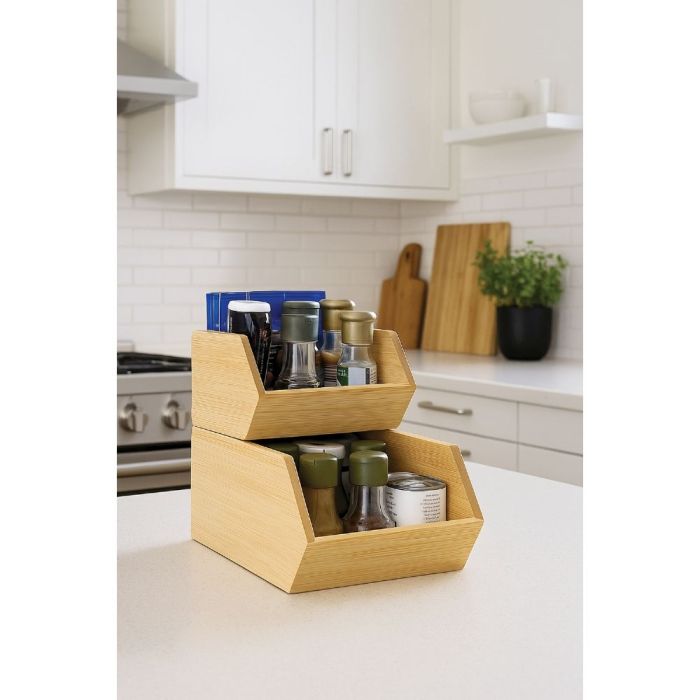 MDesign Organizer Cassetti In Bambù - Set 2 Contenitori Impilabili Per