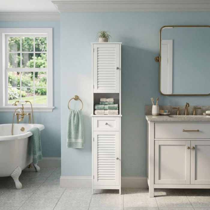 Mondeer Mobile Da Bagno Con 2 Ripiani Aperti E 1 Cassetto – MDF Bianco 60x30x119 Cm – Armadio Portaoggetti Versatile
