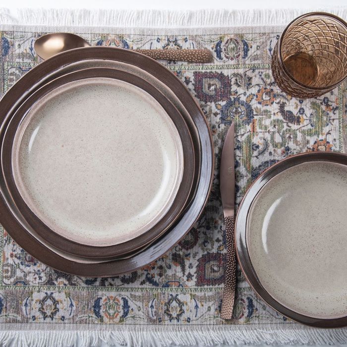 Set Stoviglie In Gres Prairie 12 Pezzi - Marrone/Nero - 4 Piatti Piani, 4 Dessert, 4 Fondi