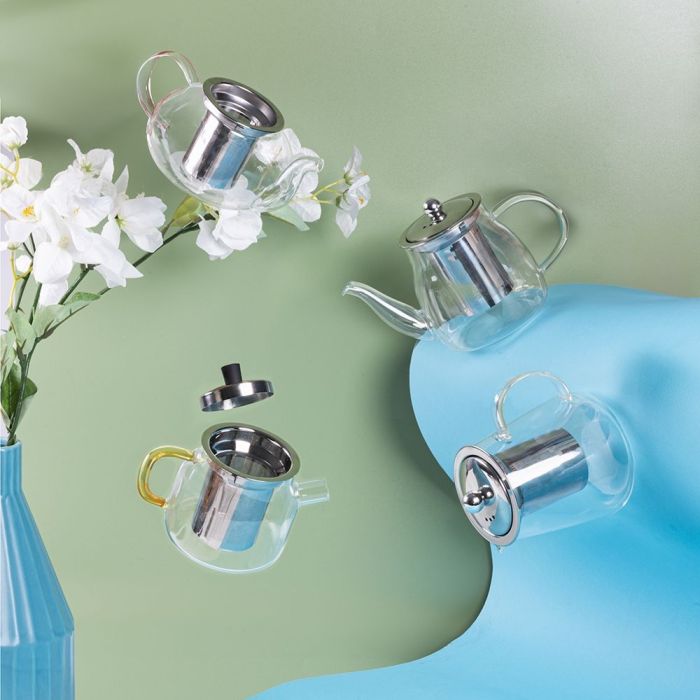 Teiera in vetro resistente al fuoco Pyrex 5 diverse dimensioni con