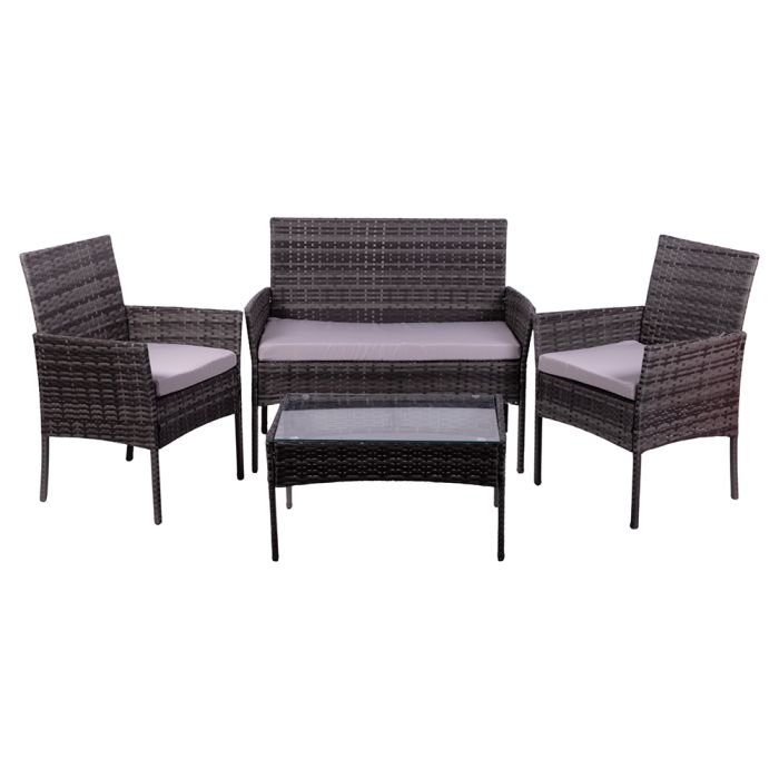 Set da Patio in Rattan a 4 Pezzi con Cuscini Resistenti alle