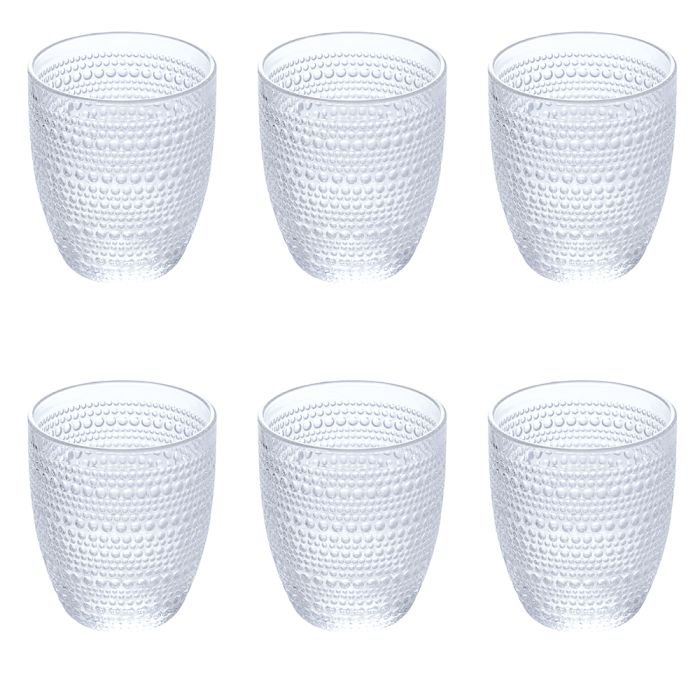GALILEO Juego De 6 Vasos De Cristal Roma 325ml | Tonos Pastel Y Relieve | Apto Lavavajillas