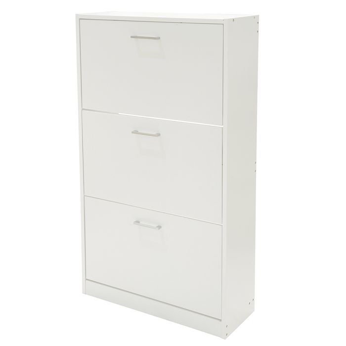 SIRHONA Scarpiera A 3 Ante Ribaltabili 63x30x120 Cm - In Legno, Capacità 27 Paia, Con Divisori Rimovibili, Per Ingresso E Corridoio, Bianco