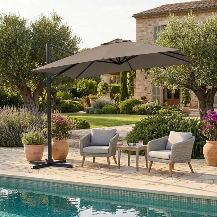 Ombrellone Decentrato FARNEED 3x3 Mt – TORTORA – Gazebo Da Giardino Con Palo In Alluminio