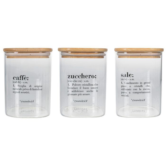 Set Di 3 Barattoli In Vetro Per Spezie Con Base E Cucchiai In Bambù – Porta Condimenti Da 300 Ml Per Zucchero, Sale, Caffè