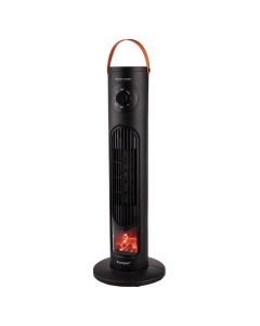 Termoventilatore a torretta 2000W, display con effetto camino, nero, Kooper