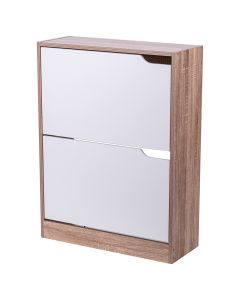 Scarpiera 2 ante a ribalta 60x23x80 cm, bianco e rovere
