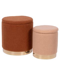 Set 2 pouf contenitore in tessuto effetto teddy, Sibilla