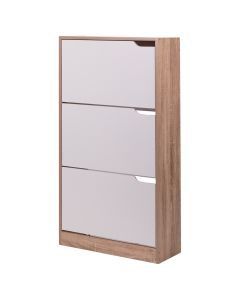 Scarpiera 3 ante a ribalta 60x23x115 cm, bianco e rovere