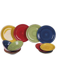 Servizio piatti 12 pezzi in stoneware dipinto a mano, Lipari