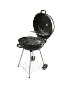 Barbecue nero tondo con ruote e coperchio Ø57x90 cm