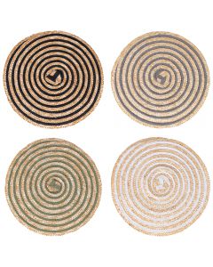 Tovaglietta tonda in treccia di paglia di grano e carta, Spiral Stones