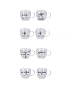Set 2 tazzine caffè 80 ml con manico in vetro borosilicato incamiciato, Pensieriny