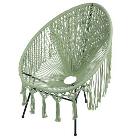 Sedia lounge macramè, intreccio in cotone, verde salvia, Sibilla