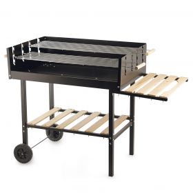 Barbecue 118x56xh.92 cm con ruote e ripiani in legno