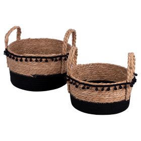 Set 2 ceste in fibra naturale e pompon, Natural