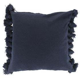 Cuscino arredo con nappine laterali Macramè, blu
