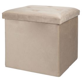 Pouf contenitore multiuso effetto velluto, beige, Sibilla