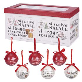 Set 12 palle di Natale Ø  7,5 cm, decoro con scritte, Si scrive si legge