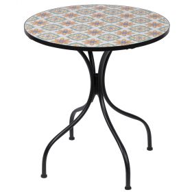 Tavolo tondo da esterno Ø70xh.75 cm in ferro e ceramica, Positano Esté