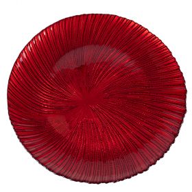 Piatto tondo rosso in vetro 32 cm metallic finish, Elegance Sibilla