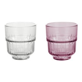 Set 2 bicchieri impilabili 340 ml, trasparente e rosa, Vertical Sibilla