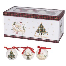 Set 12 palle di Natale Ø  7,5 cm, decoro alberi e renne, Santa's House
