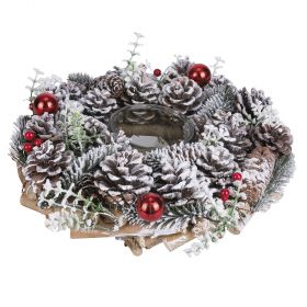 Porta candela/centrotavola tondo natalizio in legno di pioppo, Santa's House